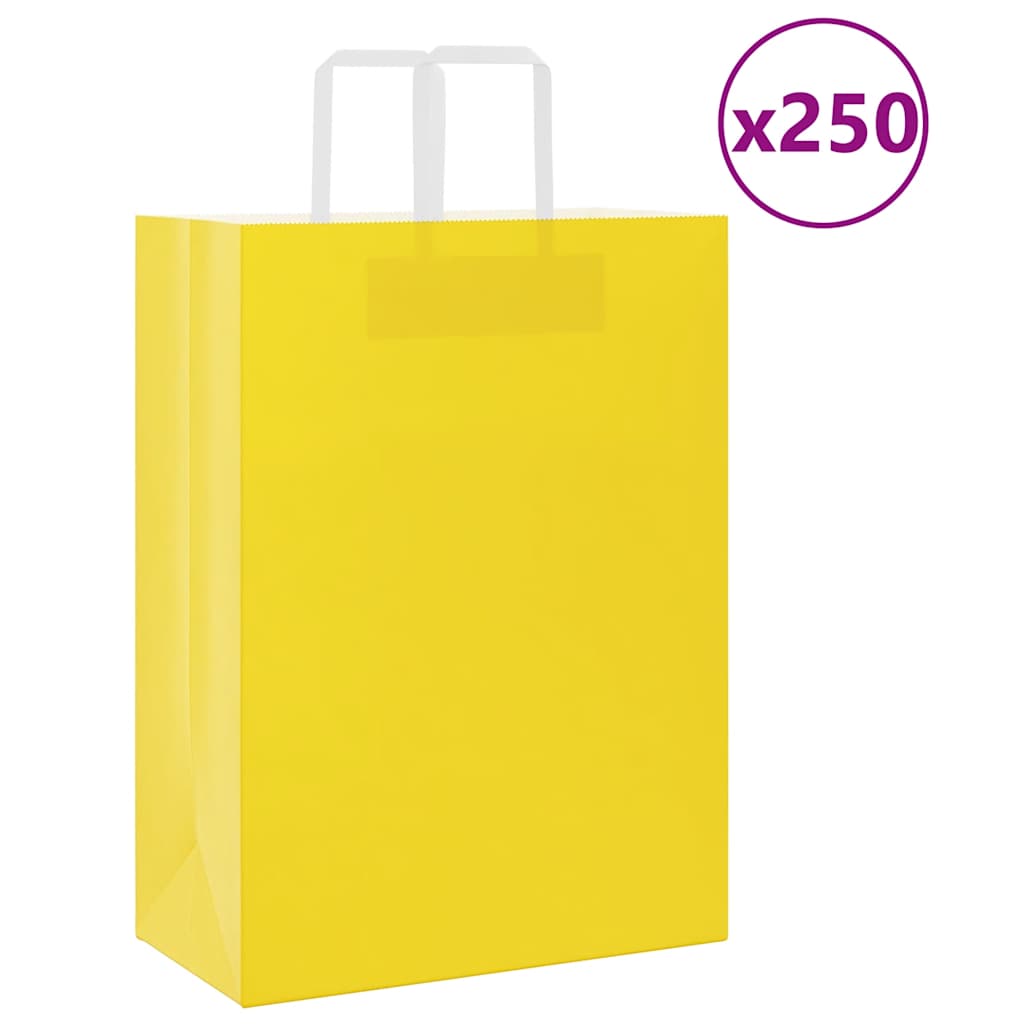 VidaXL Papiertüten 250 Stück mit Griffen 32x17x44 cm gelb