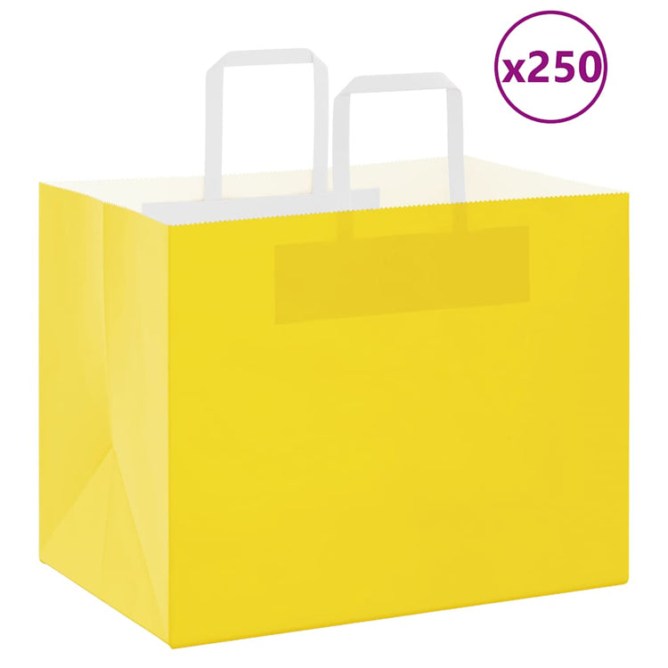 VidaXL Papiertüten 250 Stück mit Griffen 32x22x24 cm gelb