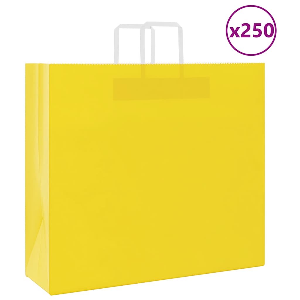VidaXL Papiertüten 250 Stück mit Griffen 54x15x49 cm gelb