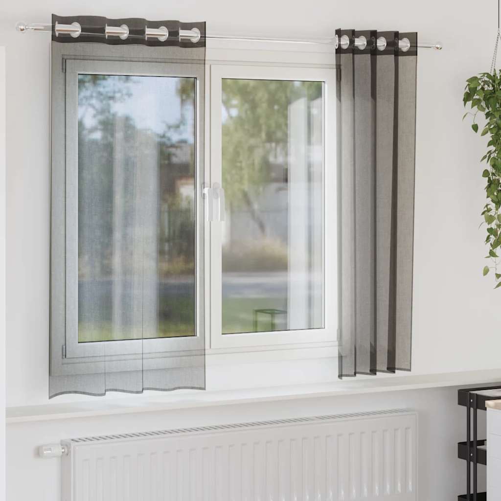 Vidaxx Gardinen Voile mit Ösen 2 Stück 140x175 cm schwarz