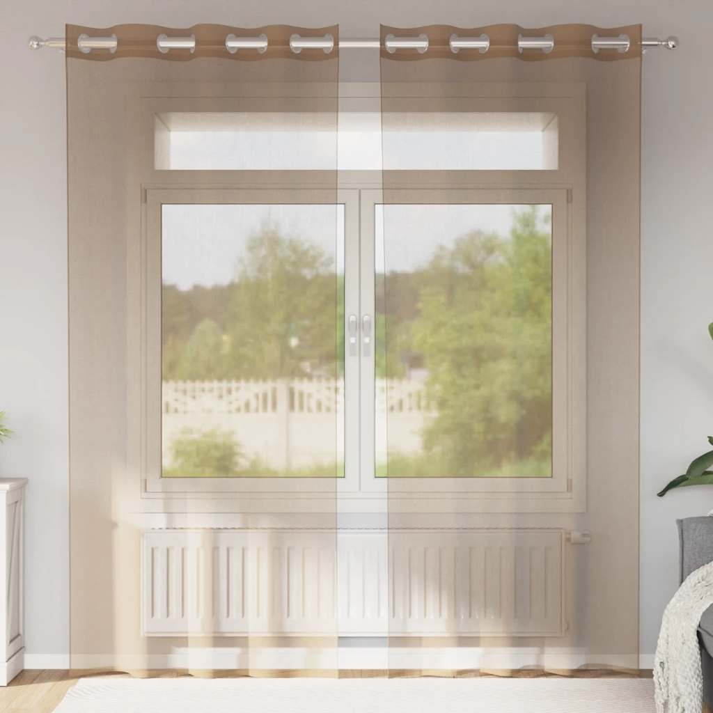 Vidaxl Gardinen Voile mit Ösen 2 Stück hellbraun