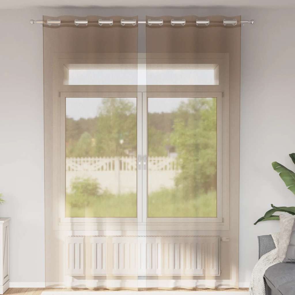Vidaxl Gardinen Voile mit Ösen 2 Stück hellbraun