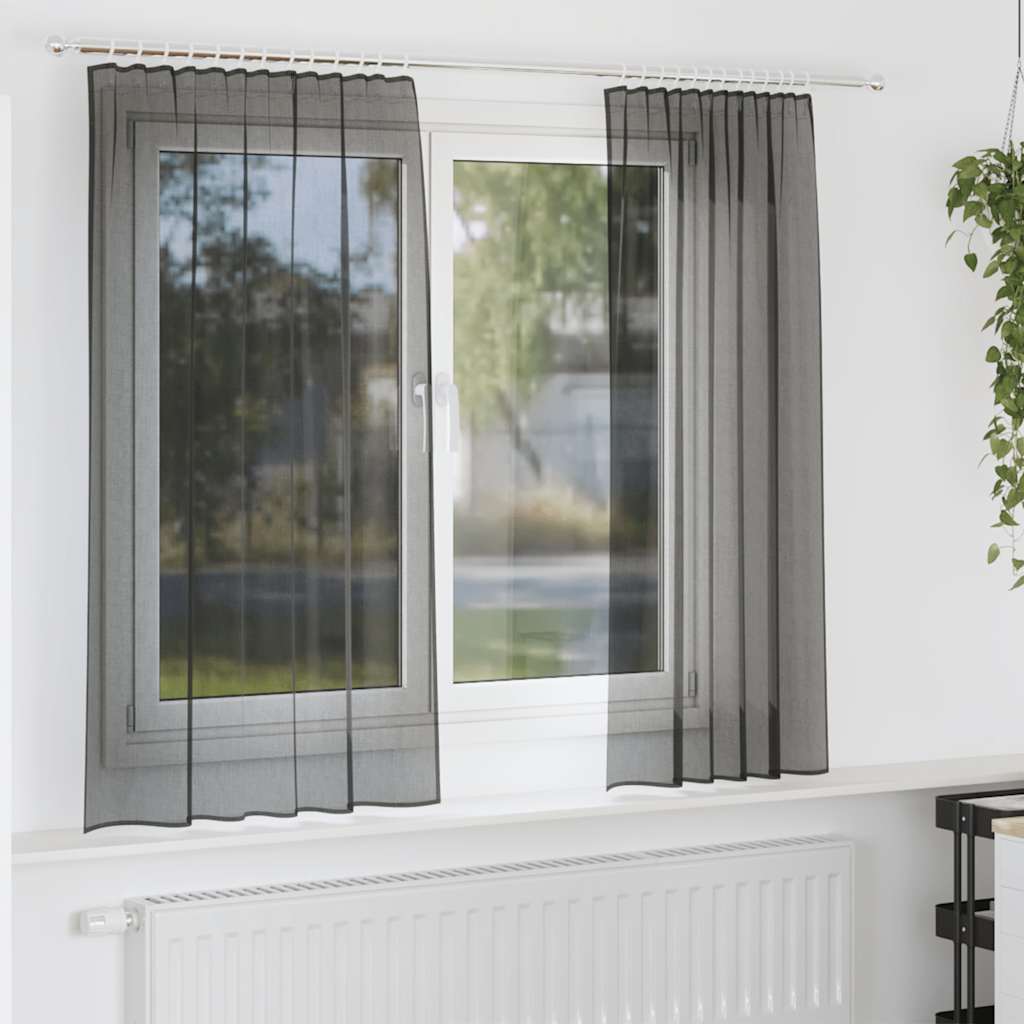 Vidaxl Gardinen Voile mit Stangentaschen 2 Stück schwarz