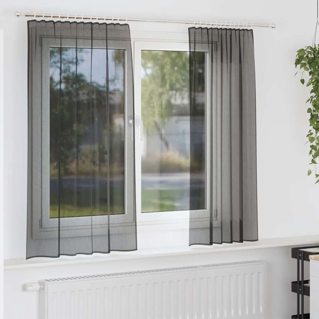 Vidaxl Gardinen Voile mit Stangentaschen 2 Stück schwarz
