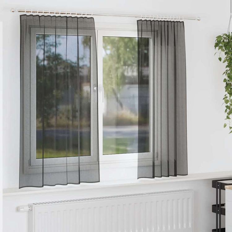 Vidaxl Gardinen Voile mit Stangentaschen 2 Stück schwarz