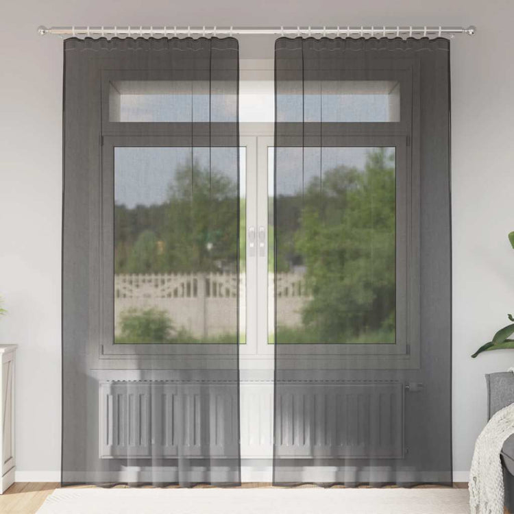 Vidaxl Gardinen Voile mit Stangentaschen 2 Stück schwarz