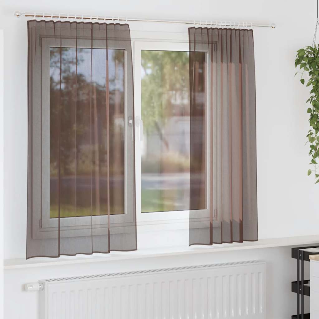 Vidaxl Gardinen Voile mit Stangentaschen 2 Stück braun