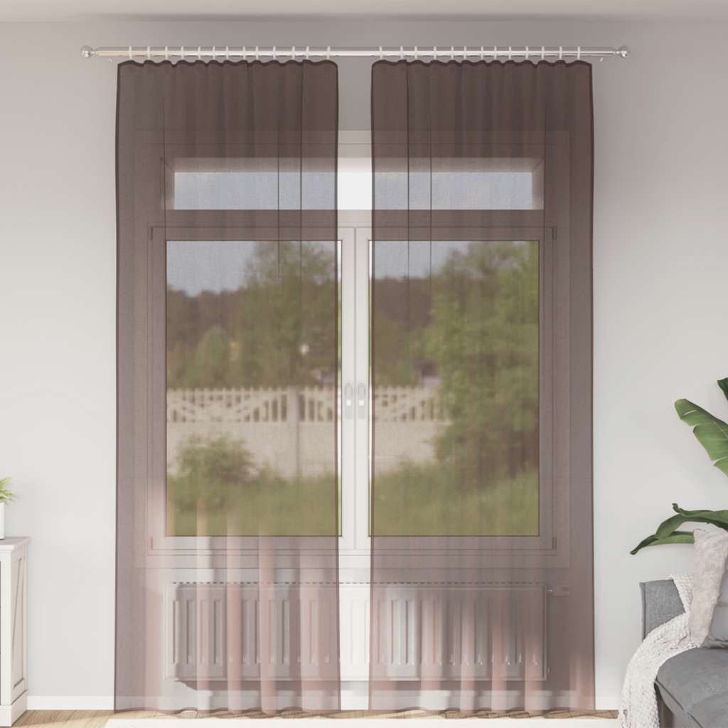 Vidaxl Gardinen Voile mit Stangentaschen 2 Stück braun