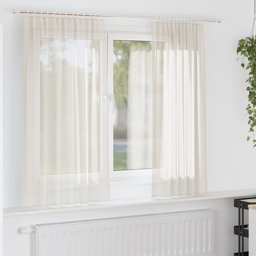 Vidaxl Gardinen Voile mit Stangentaschen 2 Stück cremefarben