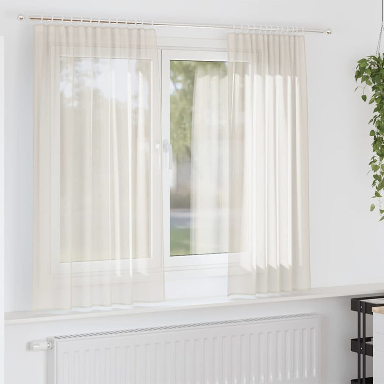 Vidaxl Gardinen Voile mit Stangentaschen 2 Stück cremefarben