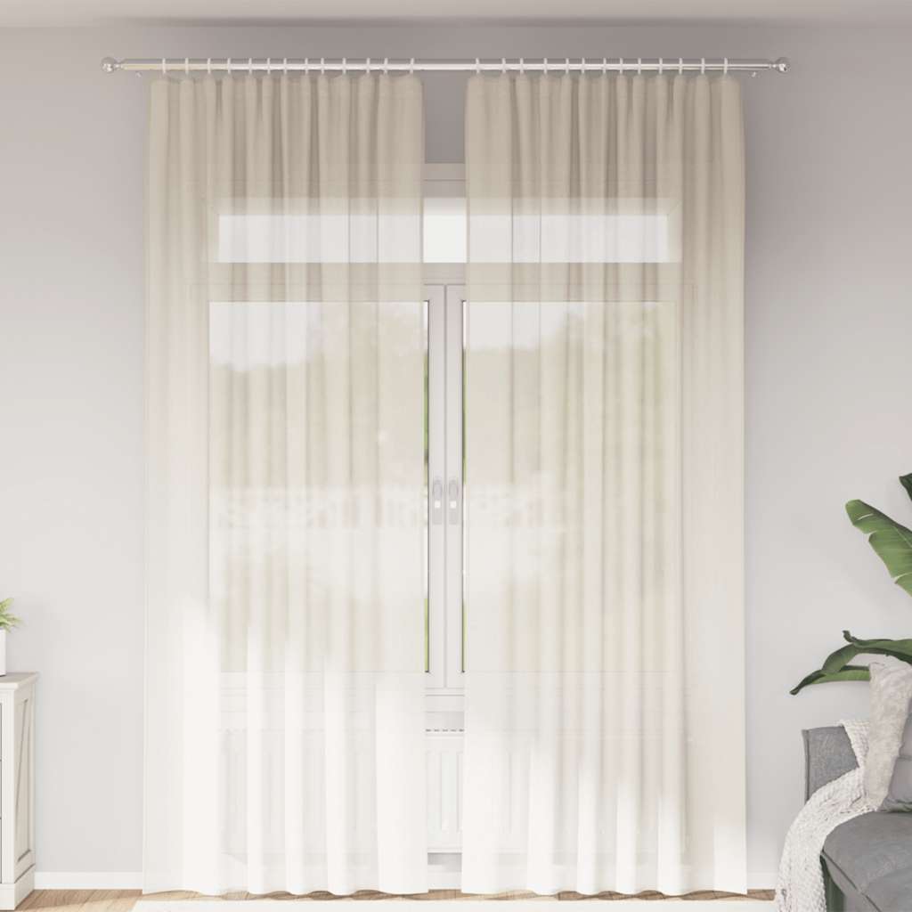 Vidaxl Gardinen Voile mit Stangentaschen 2 Stück cremefarben