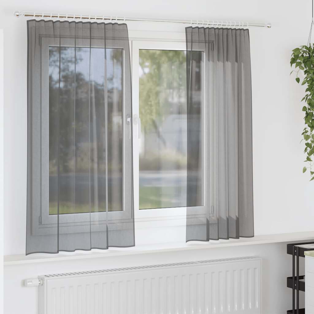 Vidaxl Gardinen Voile mit Stangentaschen 2 Stück dunkelgrau