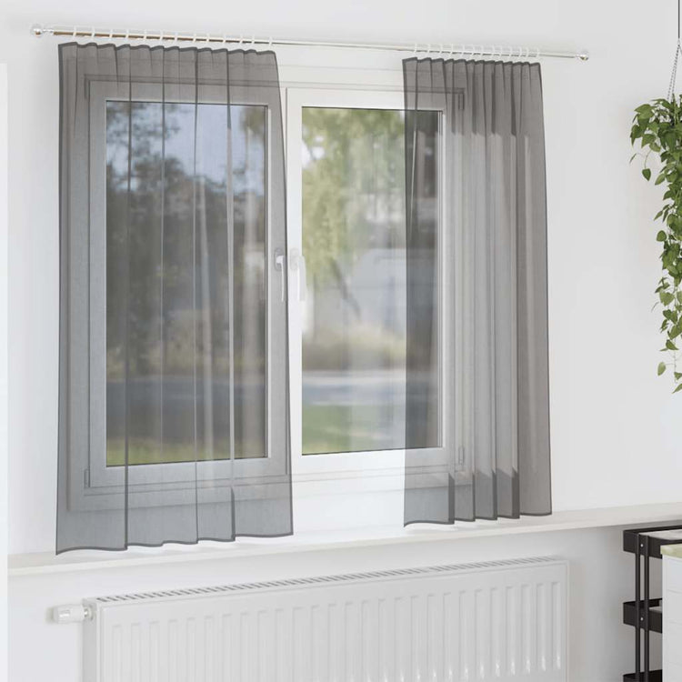 Vidaxl Gardinen Voile mit Stangentaschen 2 Stück dunkelgrau