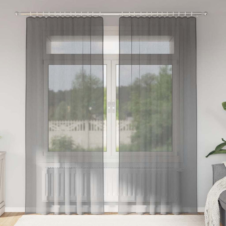 Vidaxl Gardinen Voile mit Stangentaschen 2 Stück dunkelgrau