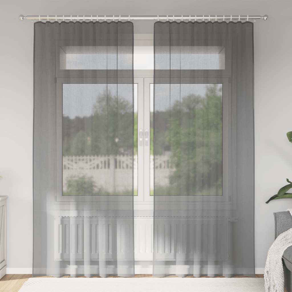Vidaxl Gardinen Voile mit Stangentaschen 2 Stück dunkelgrau