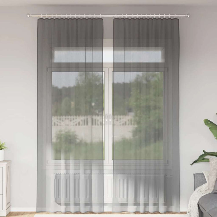 Vidaxl Gardinen Voile mit Stangentaschen 2 Stück dunkelgrau