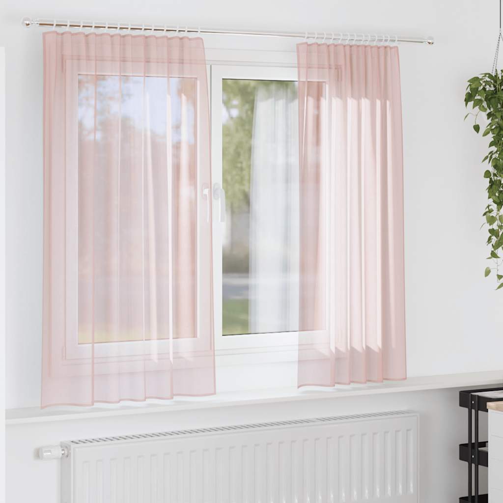 Vidaxl Gardinen Voile mit Stangentaschen 2 Stück hellrosa