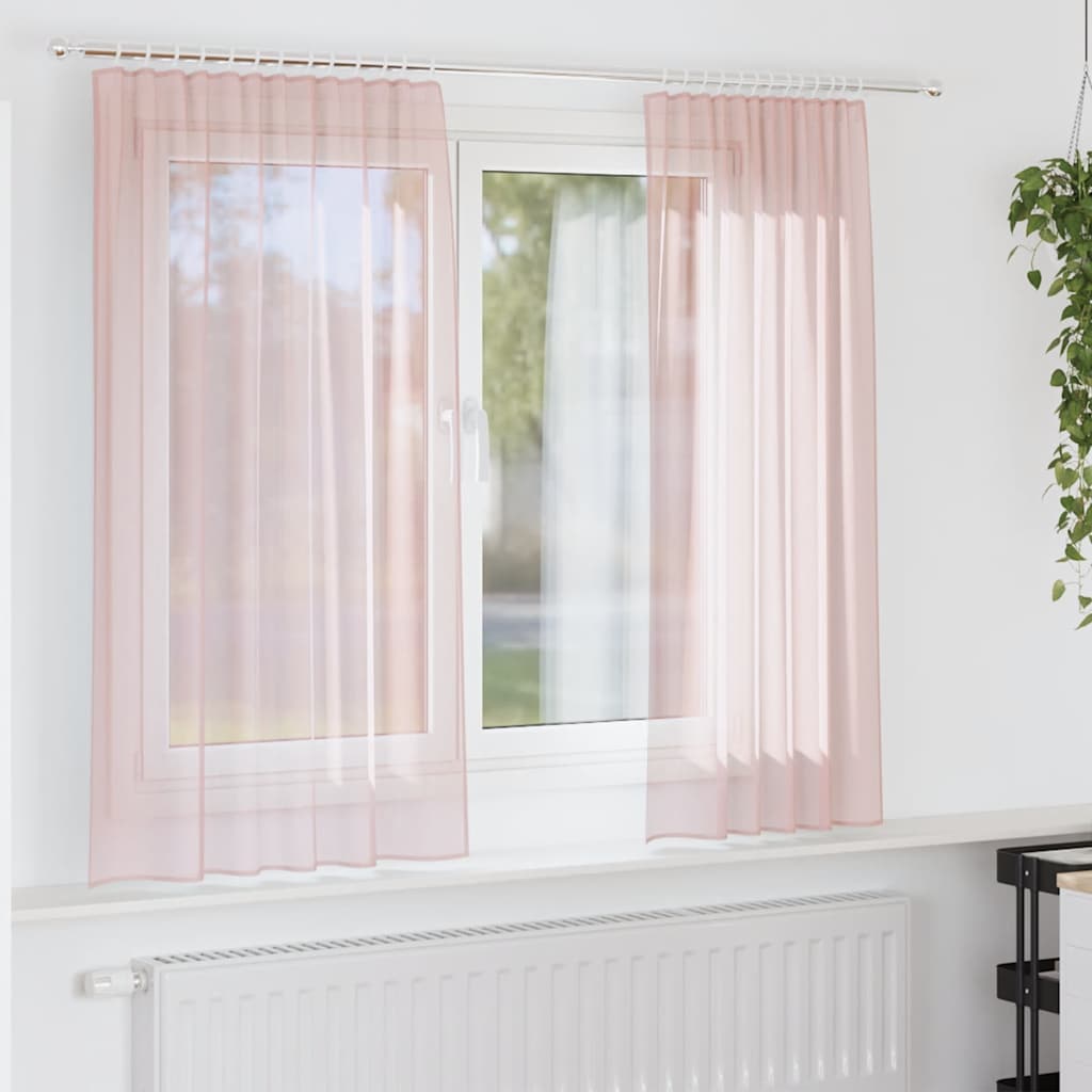 Vidaxl Gardinen Voile mit Stangentaschen 2 Stück hellrosa