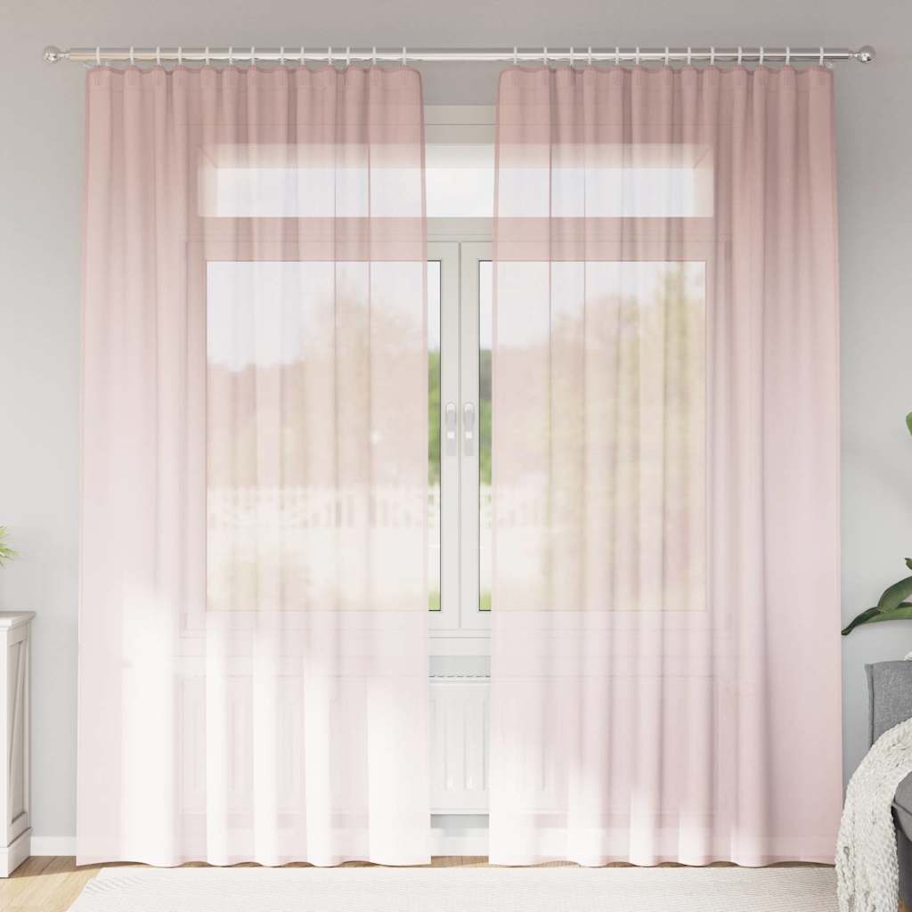 Vidaxl Gardinen Voile mit Stangentaschen 2 Stück hellrosa