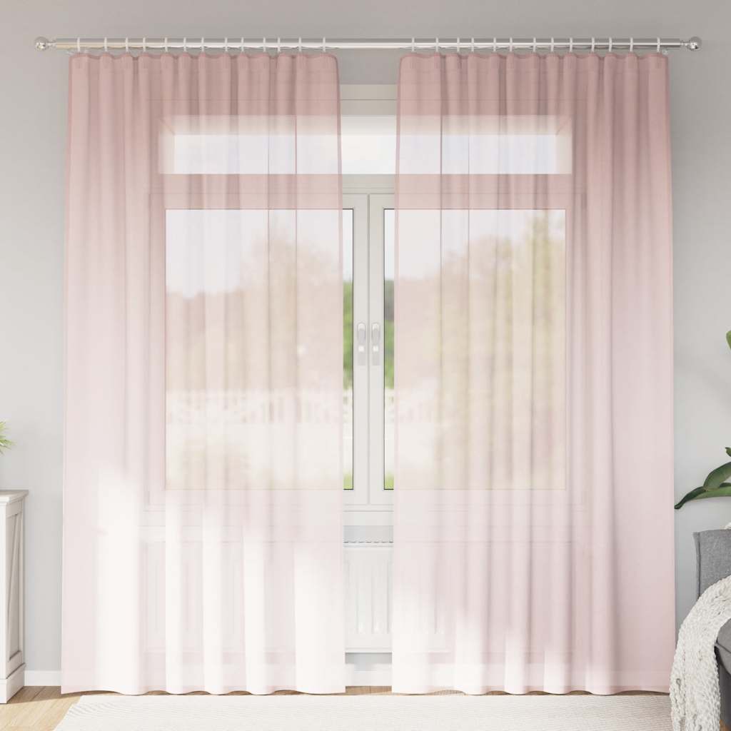 Vidaxl Gardinen Voile mit Stangentaschen 2 Stück hellrosa
