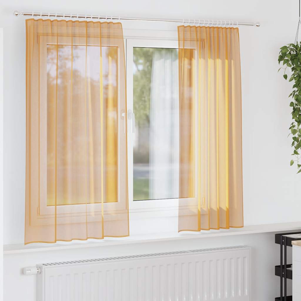 Vidaxl Gardinen Voile mit Stangentaschen 2 Stück Orange