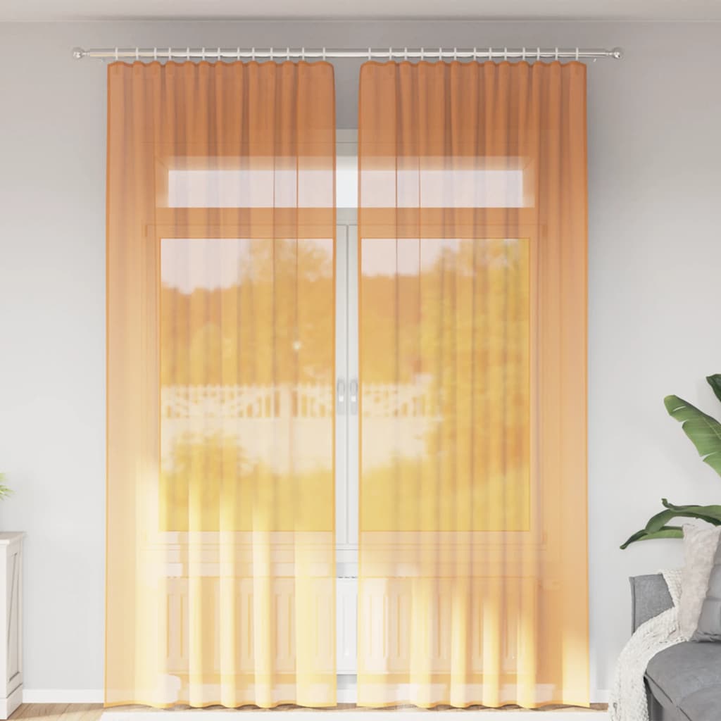 Vidaxl Gardinen Voile mit Stangentaschen 2 Stück Orange