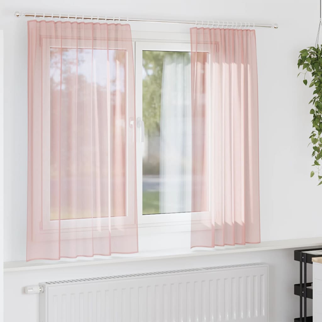 Vidaxl Gardinen Voile mit Stangentaschen 2 Stück rosa
