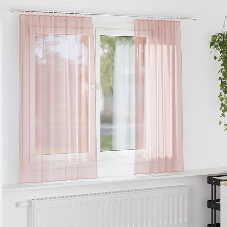 Vidaxl Gardinen Voile mit Stangentaschen 2 Stück rosa