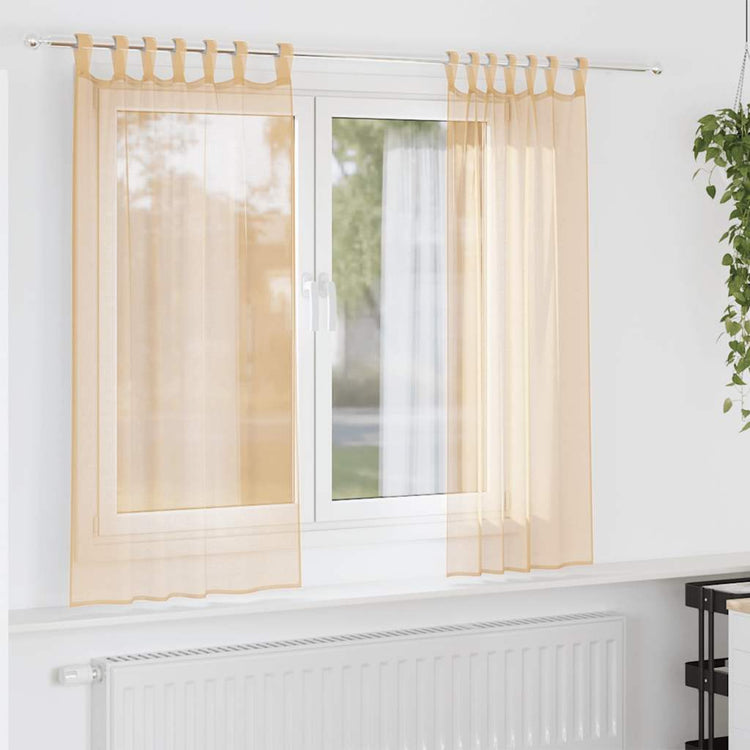Vidaxl Gardinen Voile mit Stangentaschen 2 Stück Sand