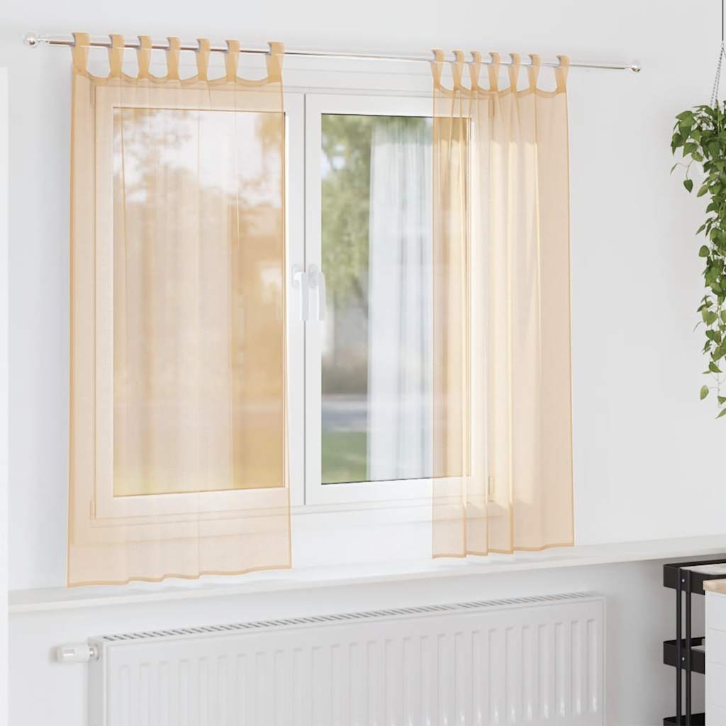 Vidaxl Gardinen Voile mit Stangentaschen 2 Stück Sand