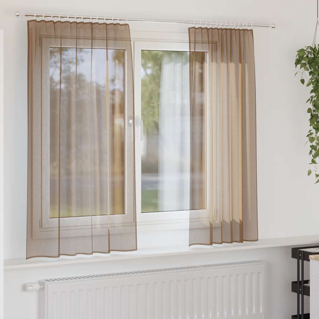 Vidaxl Gardinen Voile mit Stangentaschen 2 Stück hellbraun