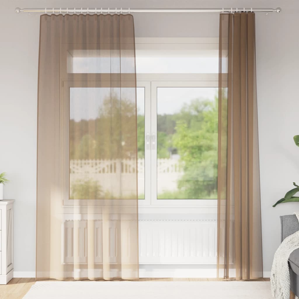 Vidaxl Gardinen Voile mit Stangentaschen 2 Stück hellbraun