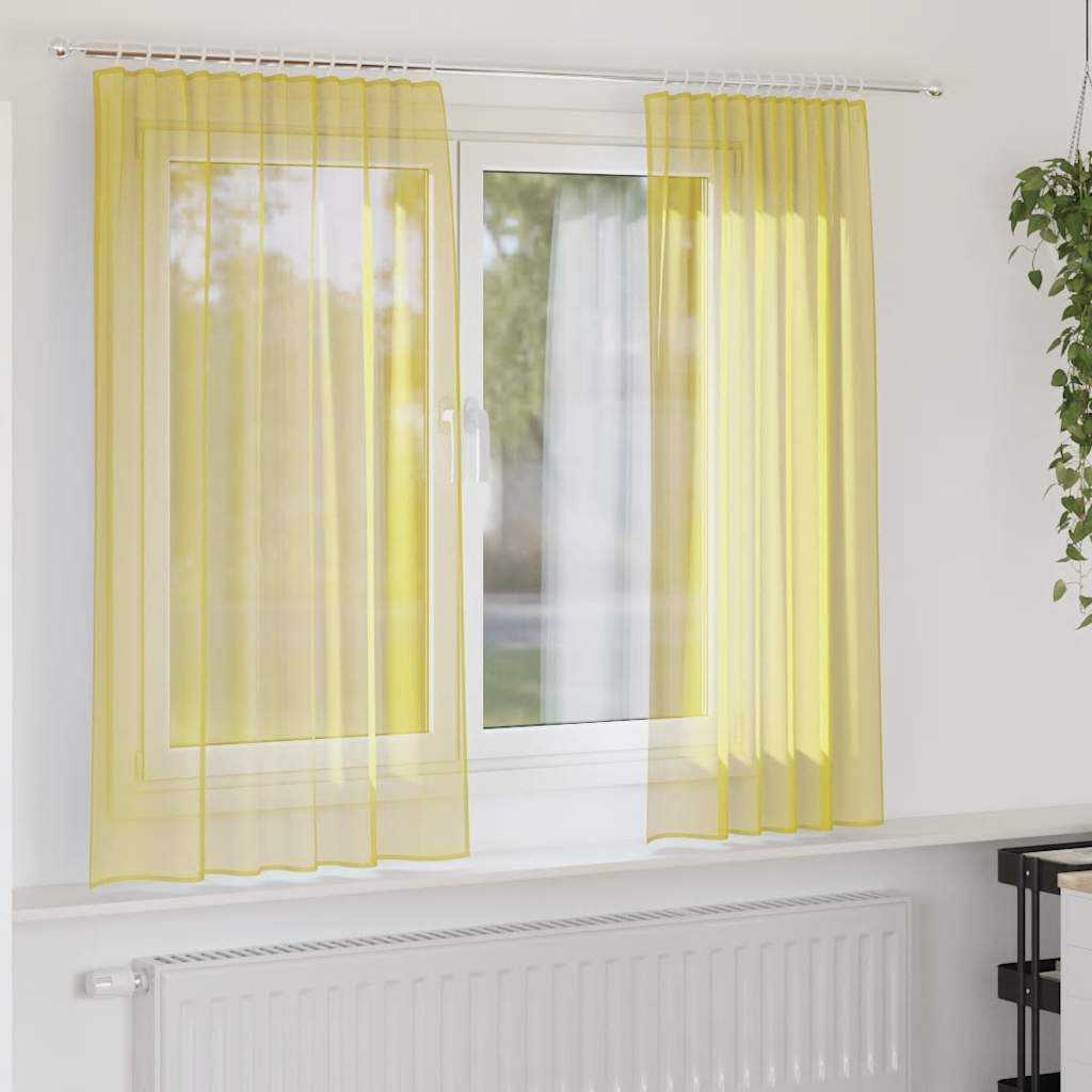 Vidaxl Gardinen Voile mit Stangentaschen 2 Stück gelb