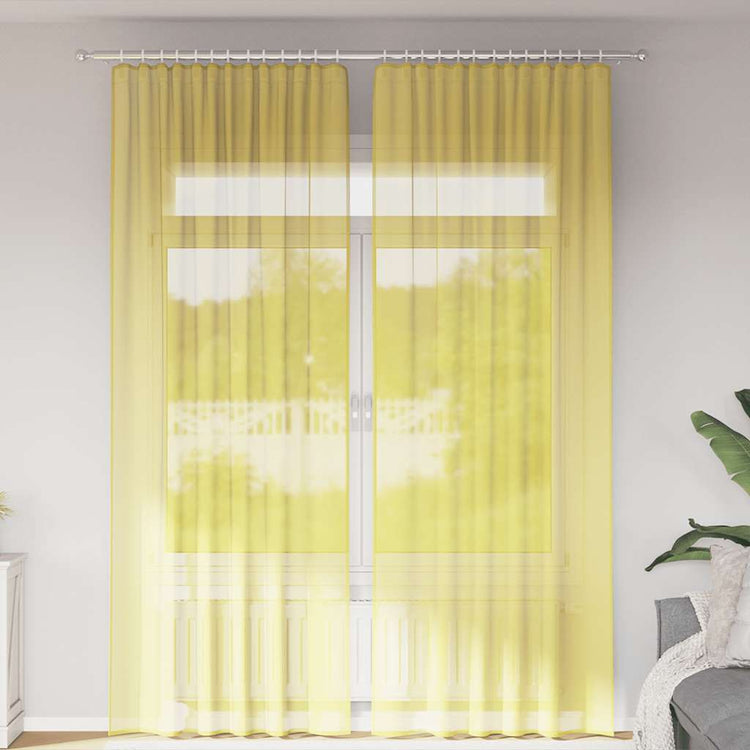 Vidaxl Gardinen Voile mit Stangentaschen 2 Stück gelb