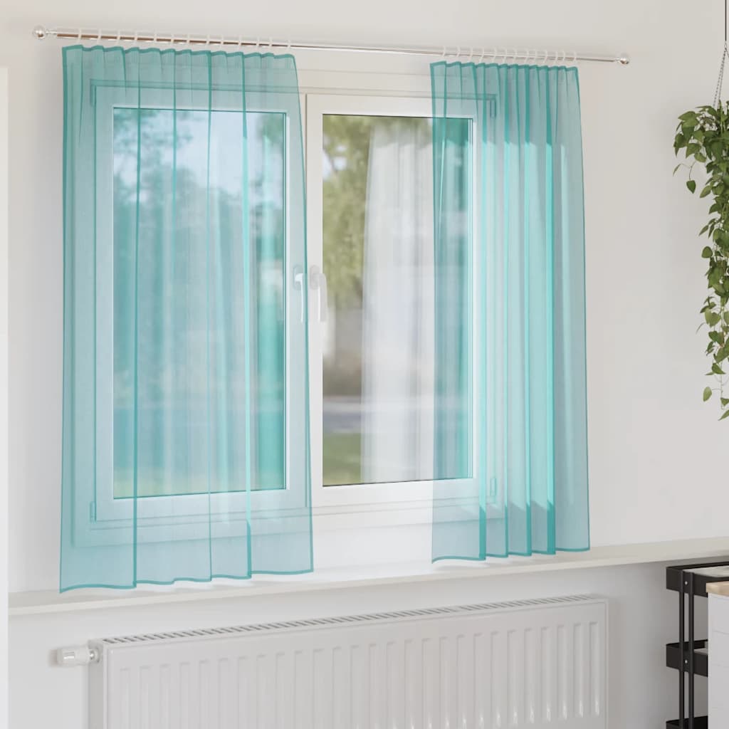 Vidaxl Gardinen Voile mit Stangentaschen 2 Stück Türkis