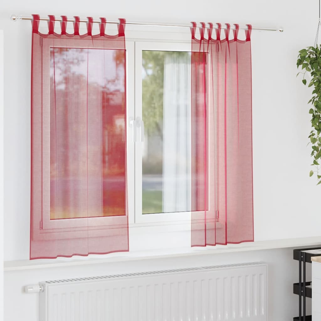 Vidaxl Gardinen Voile mit Stangentaschen 2 Stück weinrot
