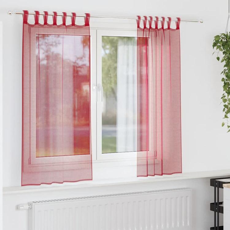 Vidaxl Gardinen Voile mit Stangentaschen 2 Stück weinrot