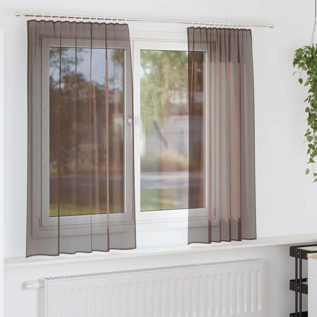 Vidaxl Gardinen Voile mit Schlaufenverschluss 2 Stück braun