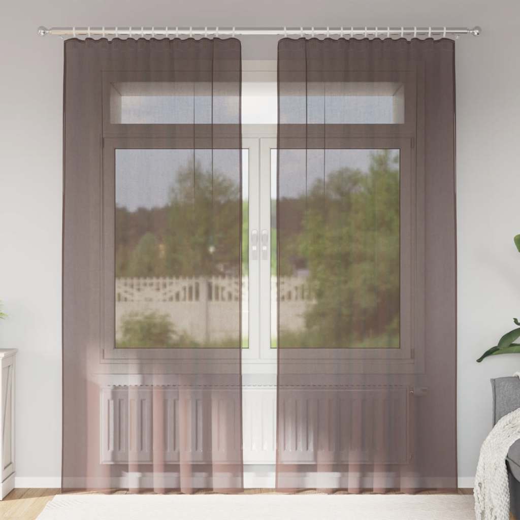 Vidaxl Gardinen Voile mit Schlaufenverschluss 2 Stück braun
