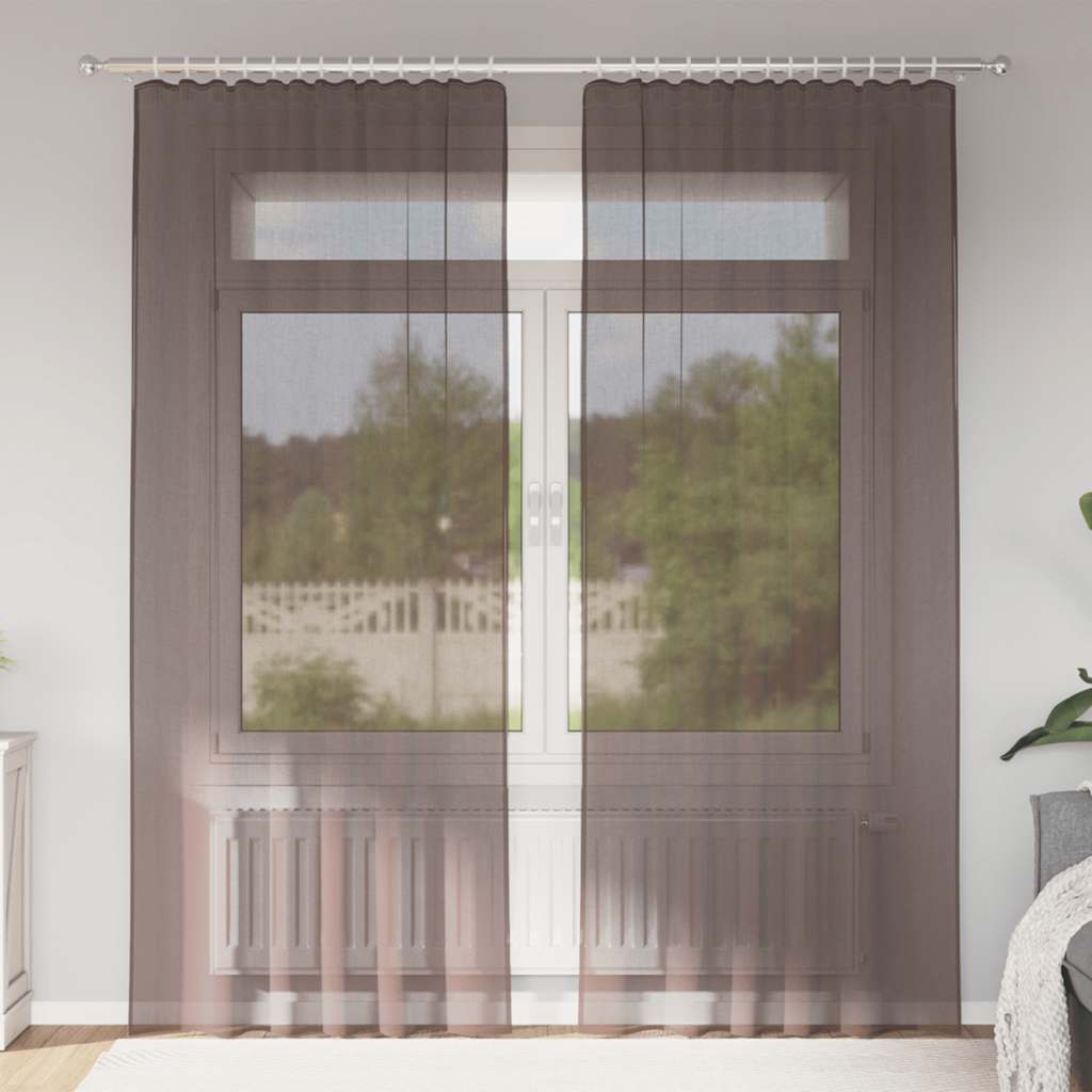 Vidaxl Gardinen Voile mit Schlaufenverschluss 2 Stück braun