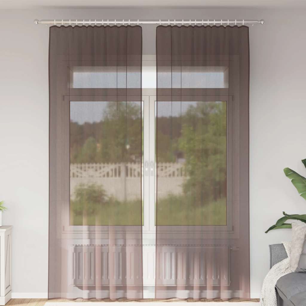 Vidaxl Gardinen Voile mit Schlaufenverschluss 2 Stück braun