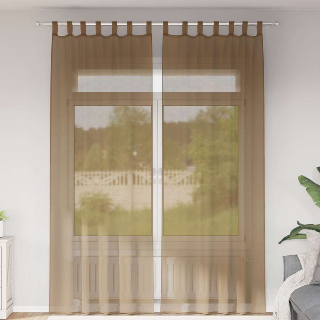 Vidaxx Gardinen Voile mit Schlaufen 2 Stück 140x260 cm Hellbraun