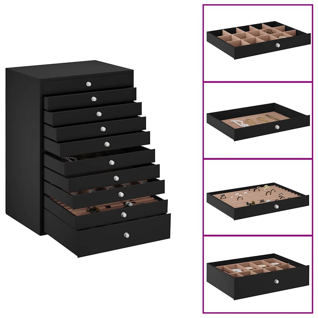 Vidaxxl Schmuckschatulle 10-lagig mit Uhrenhaltern schwarz 29x20,5x40,5 cm