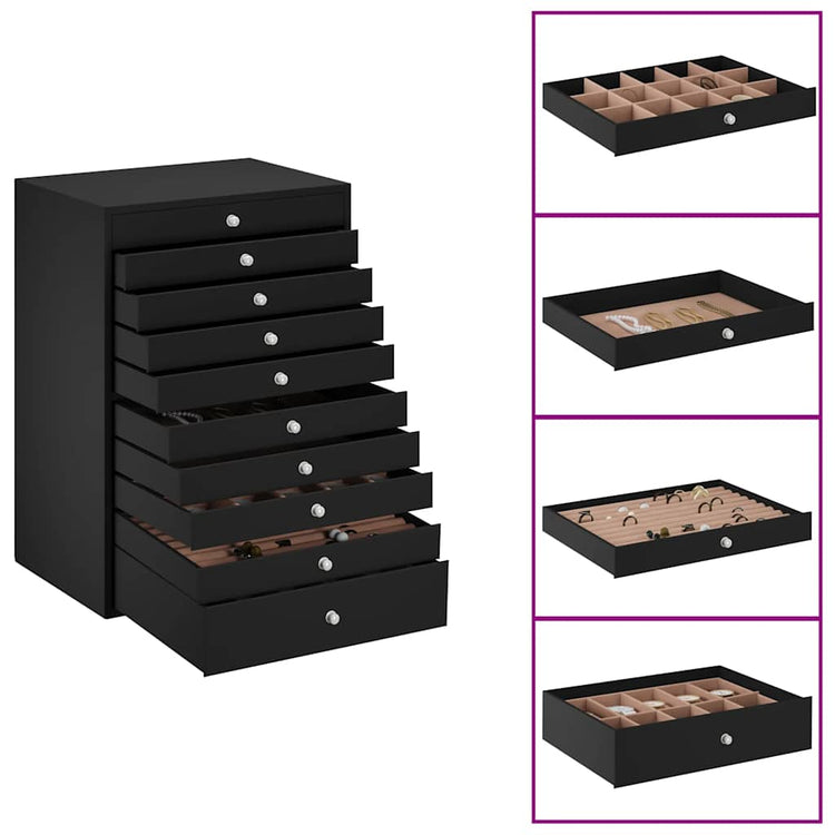 Vidaxxl Schmuckschatulle 10-lagig mit Uhrenhaltern schwarz 29x20,5x40,5 cm
