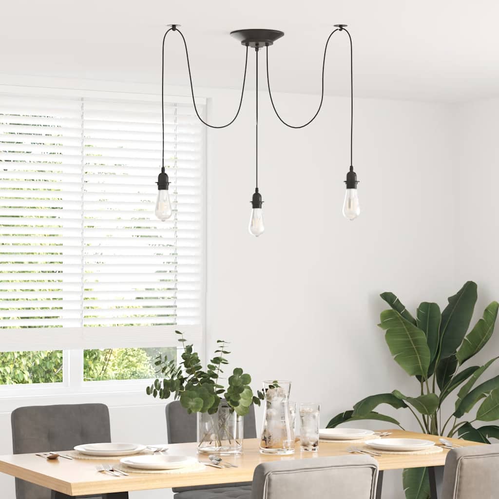 VidaXL Hängelampe mit 3 Lampenfassungen E27 Metall schwarz