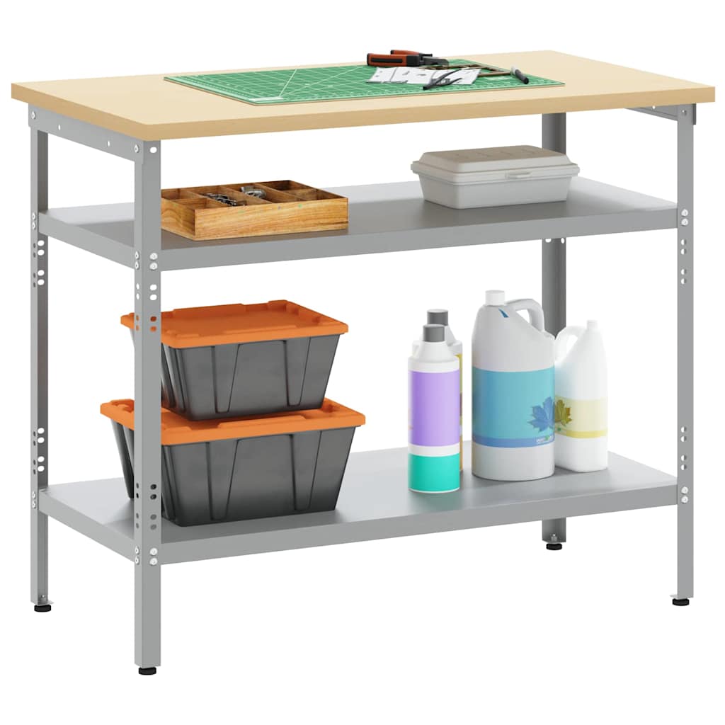 Vidaxxl Arbeitstisch mit Ablage grau 100 x 55 x 85 cm pulverbeschichteter Stahl