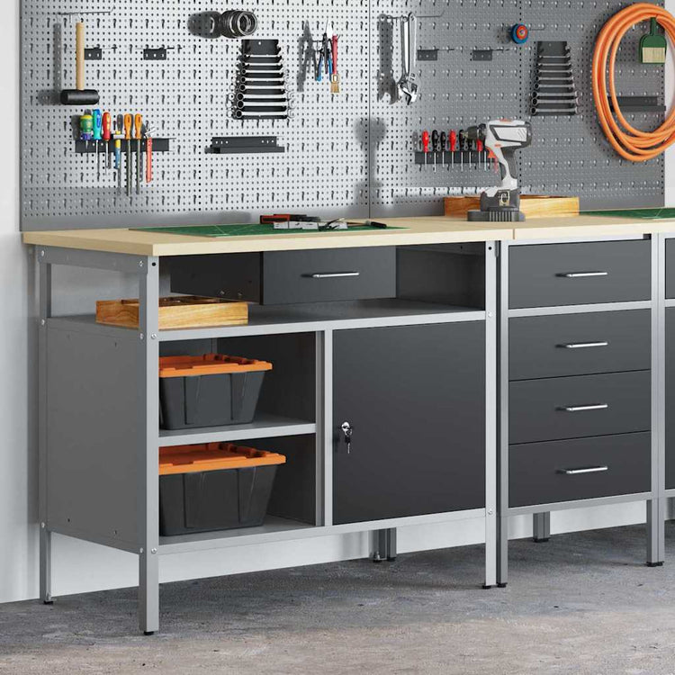 VidaXL Werkbank mit Schublade mit Regal schwarz und grau 100 x 55 x 85 cm
