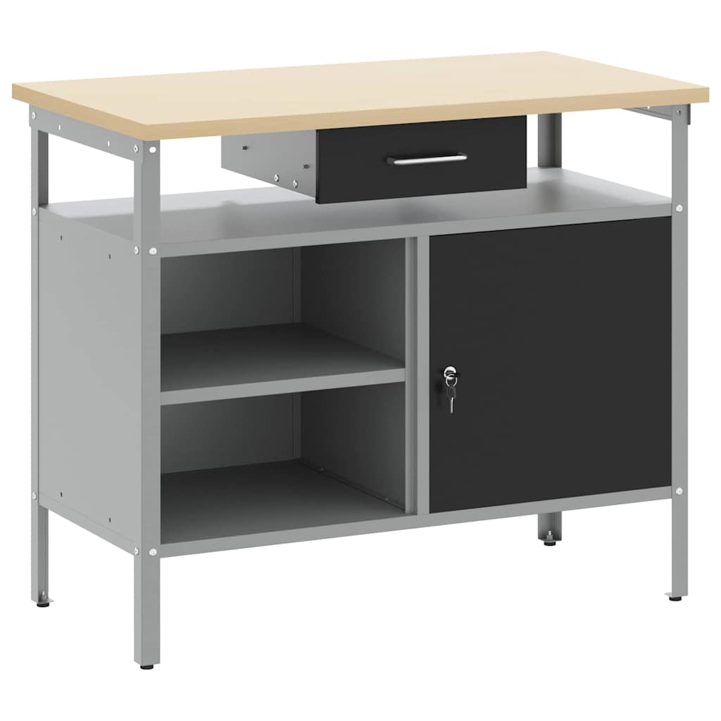VidaXL Werkbank mit Schublade mit Regal schwarz und grau 100 x 55 x 85 cm