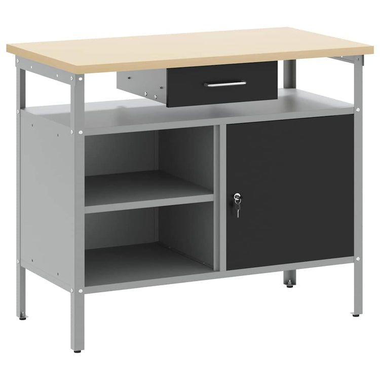 VidaXL Werkbank mit Schublade mit Regal schwarz und grau 100 x 55 x 85 cm