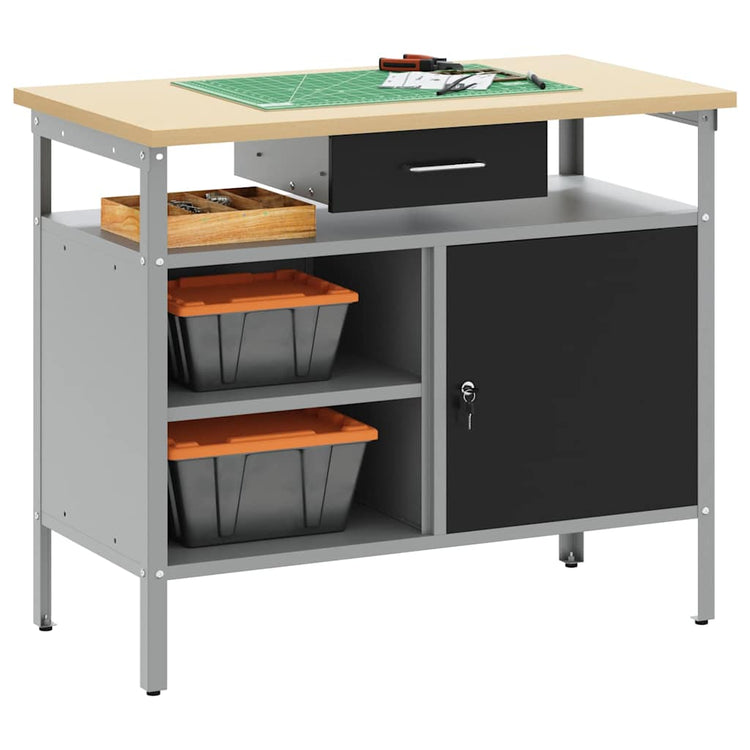 VidaXL Werkbank mit Schublade mit Regal schwarz und grau 100 x 55 x 85 cm